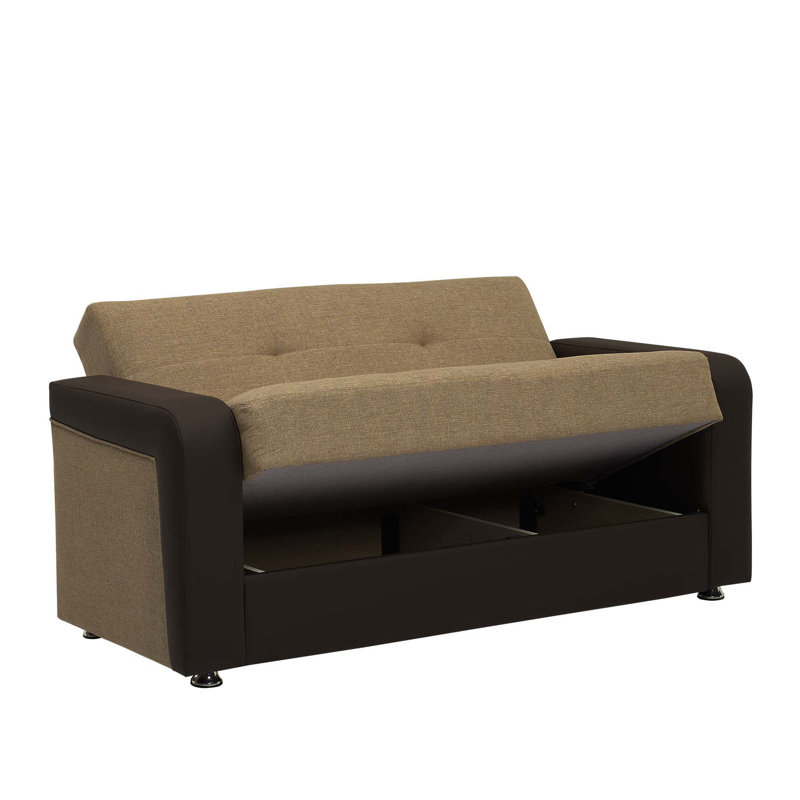 Ferrara Twin 27.6'' Upholstered Tufted Convertible Sofa, Firm Seat Cushion, Brown PU Leatherette