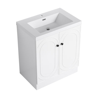 Meuble-lavabo autoportant avec lavabo en résine et 2 portes d'armoire, meuble-lavabo
