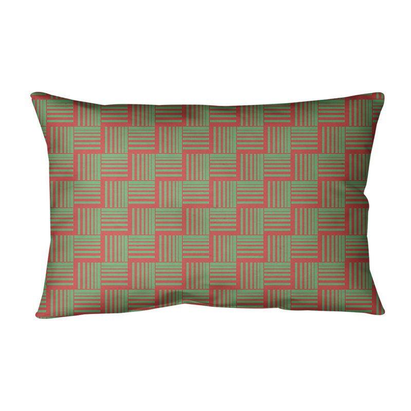 Coussin lombaire à chevrons 14 po, Vert foncé / rouge