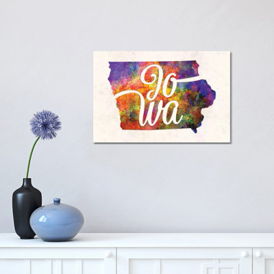 " Lowa US State In Watercolor Text Cut Out " by Paul Rommer