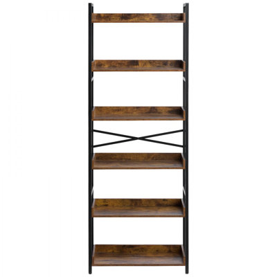 Bibliothèque en métal, bibliothèque industrielle à 6 niveaux, grande bibliothèque rustique vintage avec tablettes ouvertes, étagère de rangement autoportante, pour le salon, la chambre à coucher et le bureau