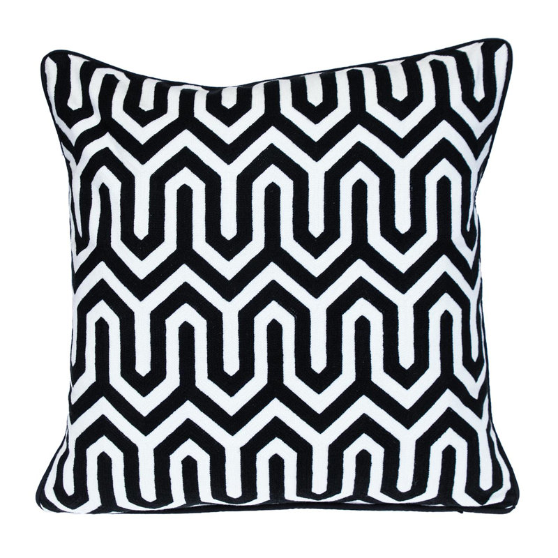 Black and White Geometric Embroidered Square Pillow 20" x 20"