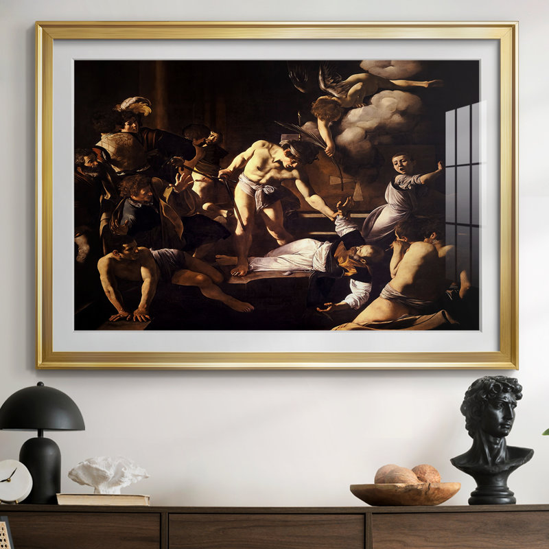 «The Martyrdom of Saint Matthew-Caravaggio», reproduction encadrée avec passe-partout et verre 1599-1600, 30 x 5 x 42,5, Doré