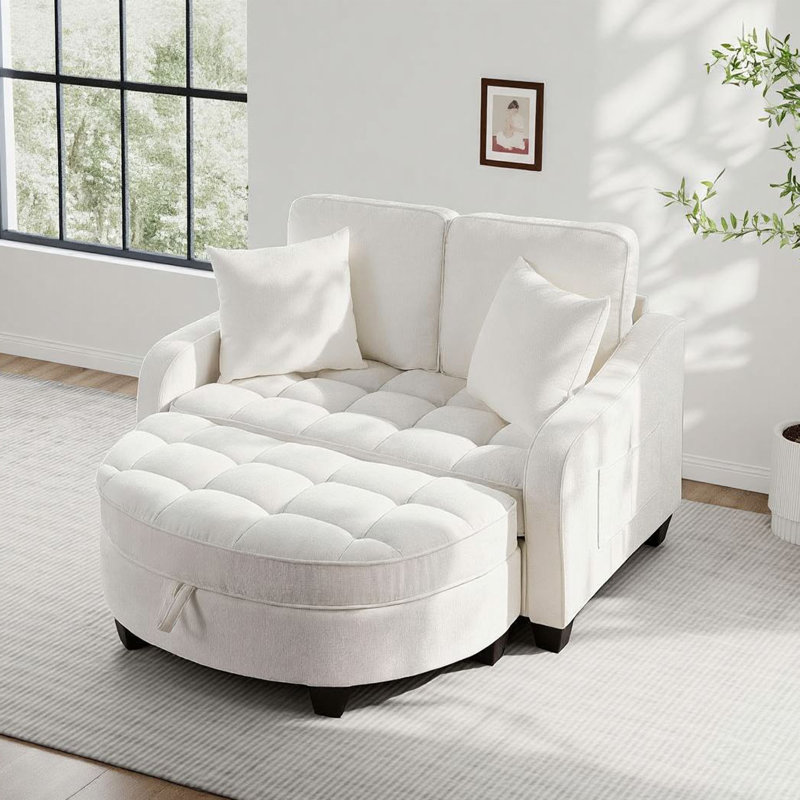 Chaise longue convertible 42,68 po avec repose-pieds avec rangement, Beige