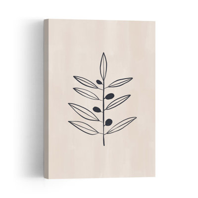 Illustration murale minimaliste représentant un paysage végétal abstrait avec une branche d'olivier
