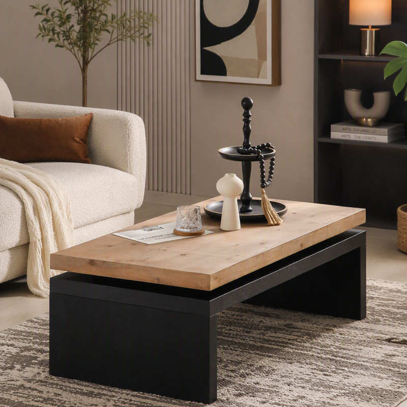 Modern Coffee Table, Black+Natural
