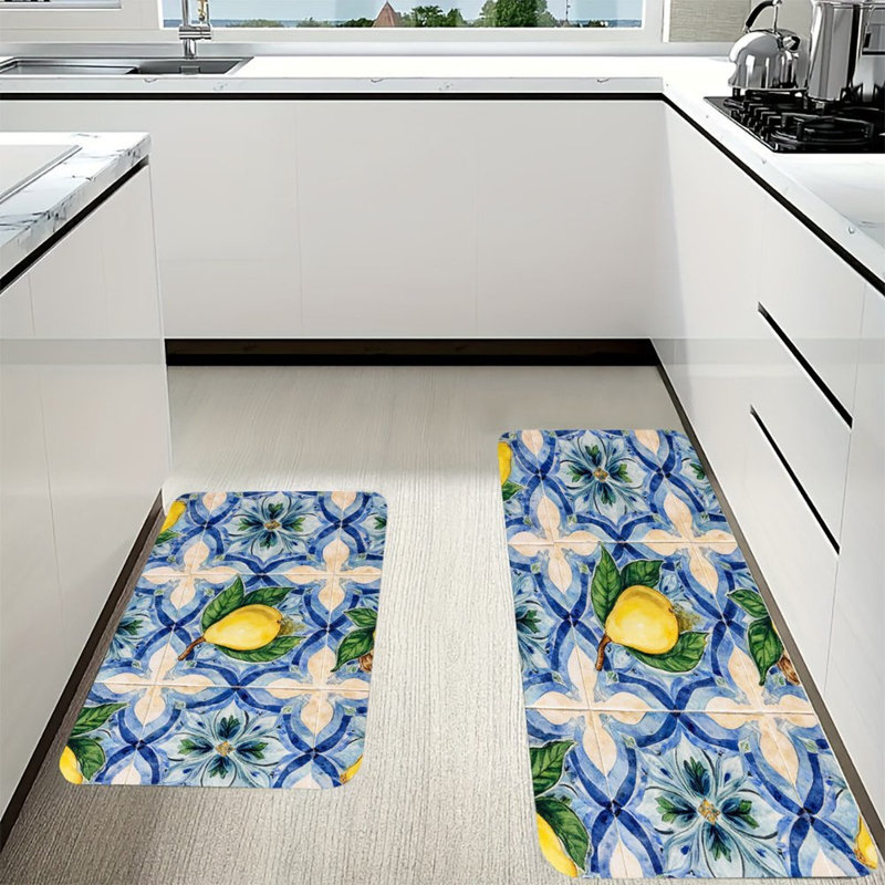 Mediterranean Tile Lemon 2-Pack Kitchen Decor Mats
