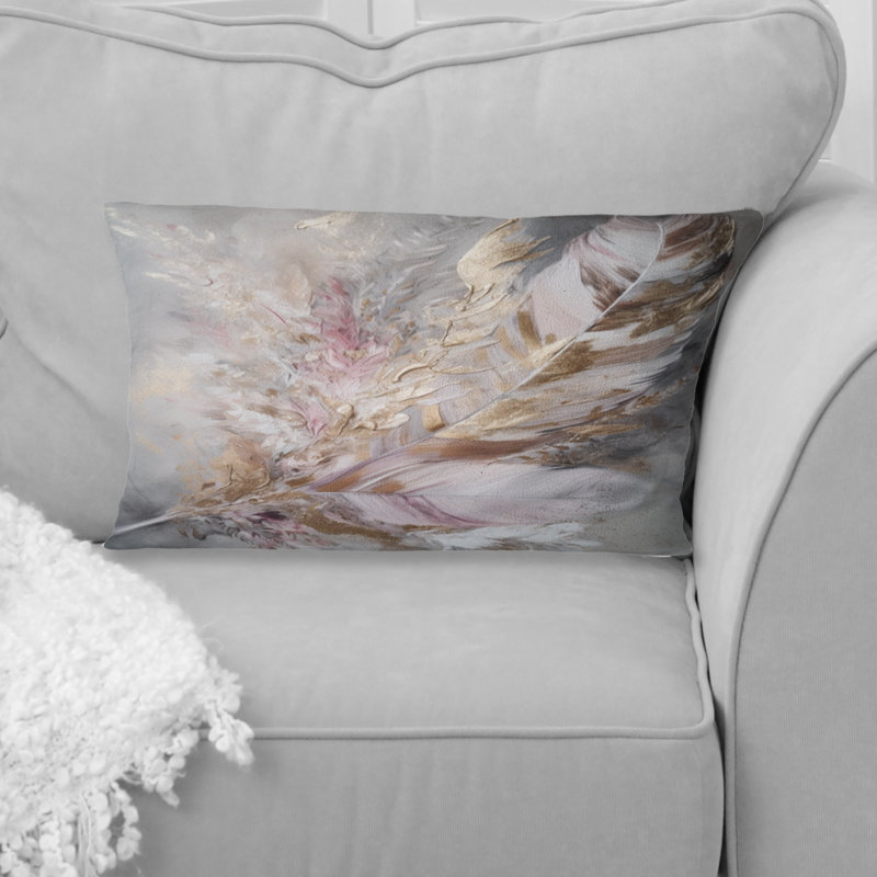 Coussin décoratif rose à motif de plumes majestueuses Boho Majesty I