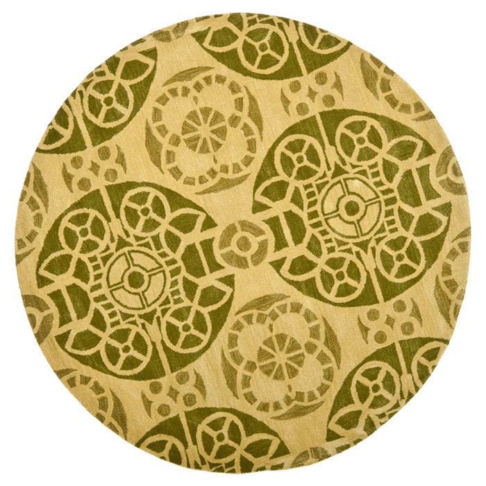 Eaton Wyndham Hand Tufted Wool/Viscose Geometric Rug in Beige/Green, Round 7'