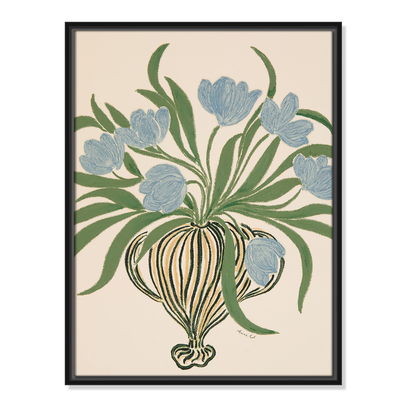 Colette "La Poire Blue Tulips" Print, 25.5" H x 19.5" W, Black