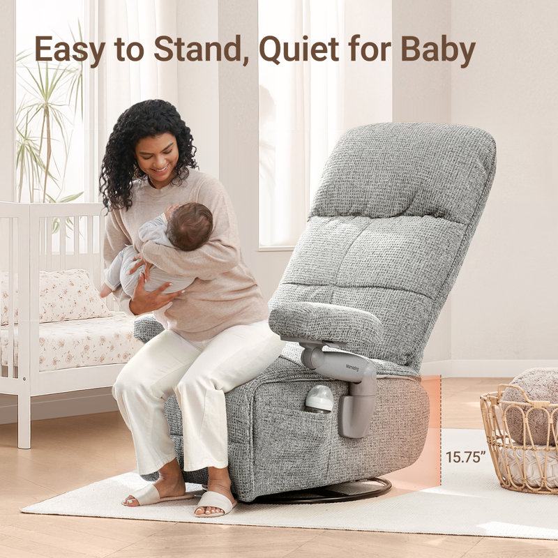 Lullacloud Manual Nursery Glider Chair With Multi Position Armrests And Adjustable Headrest - Gray