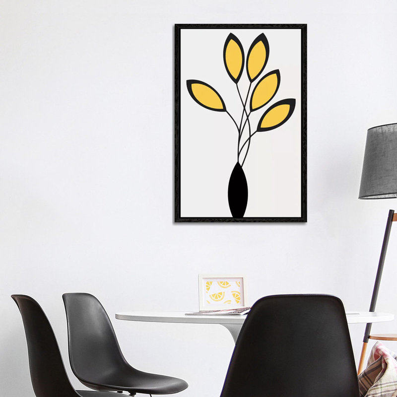 Cinco - Yellow by Kubistika - Print on Canvas, Black Floater Framed, 101.6cm H x 66.04cm W x 3.81cm D