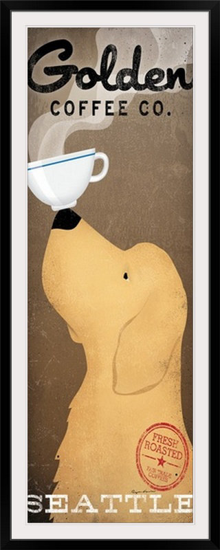 « golden coffee co. » par ryan fowler, affiche rétro, Cadre noir, H 44 po x l 20 po x P 1 po