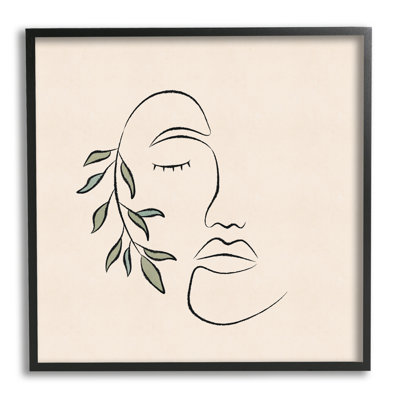 " Woman Face Abstract Line Doodle Botanical Spring "