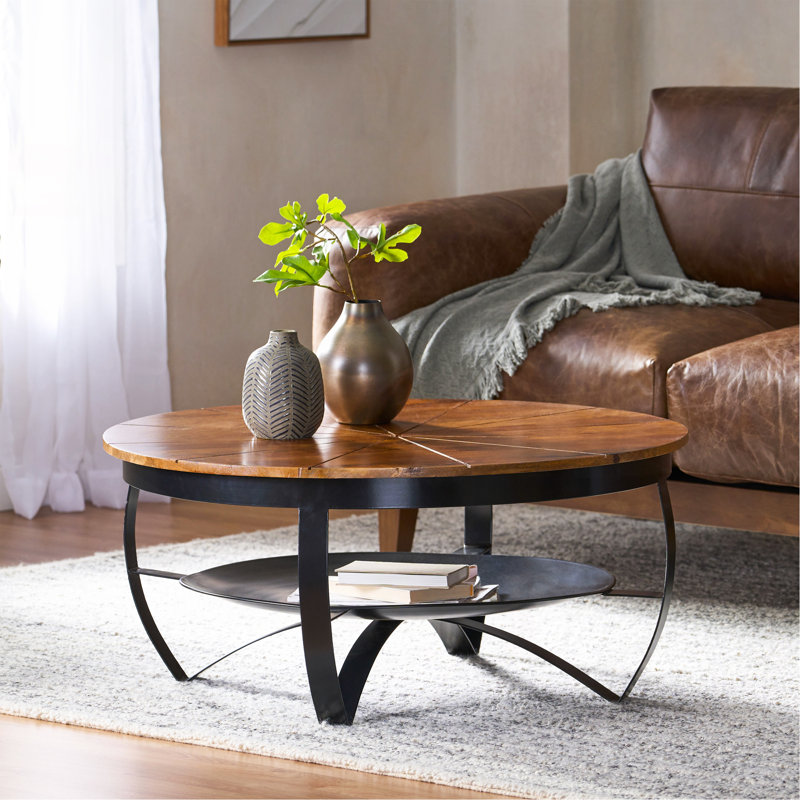 Table basse en bois de manguier et fer à la main fabriquée à la main