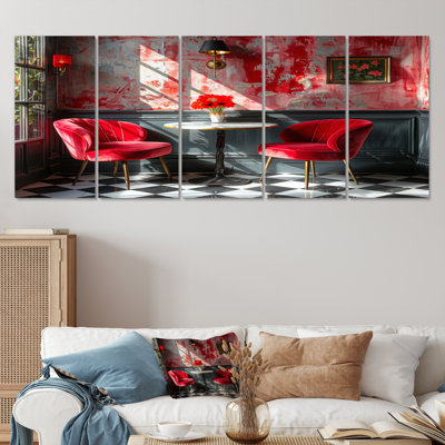 Red Grey Vintage Vibes Hotel - Hotels & Lodges Wall Art Living Room Set