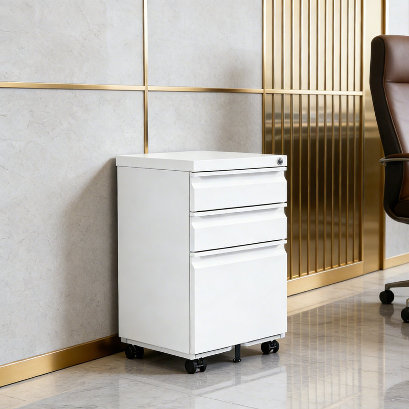Classeur en métal 3 tiroirs de style moderne avec serrure, Blanc