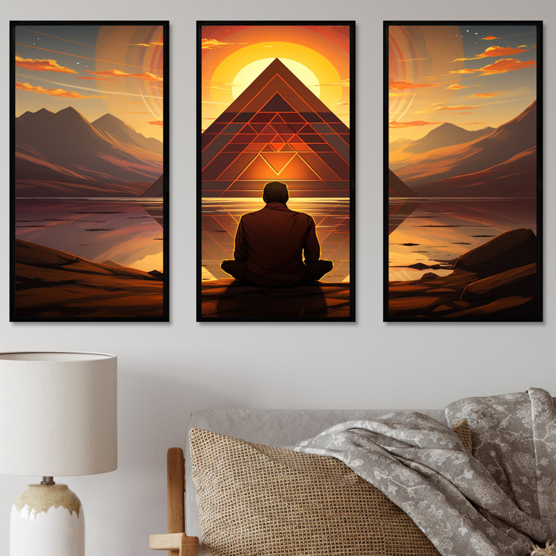 Yoga Mindfulness pratique - art mural de yoga, H 28 po x l 36 po, Cadre flottant noir