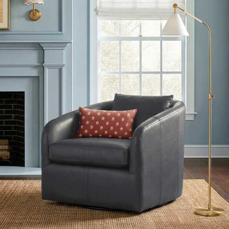 Paralimni Upholstered Swivel Armchair, Heirloom Black Genuine Leather