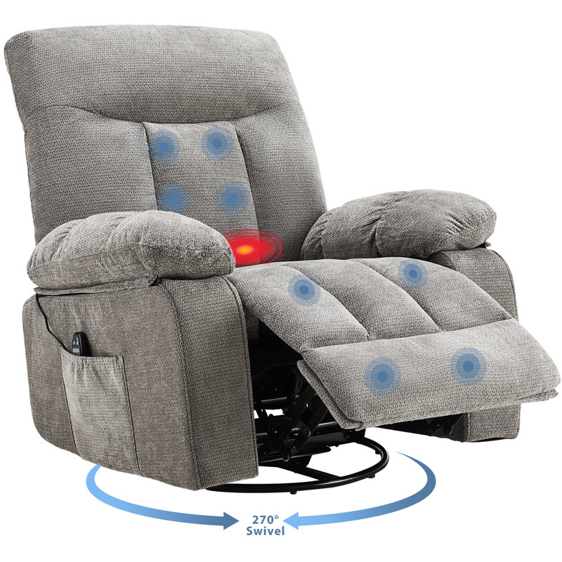 Elysium 36.2" Wide Upholstered Massage Recliner with Heat, Light Grey
