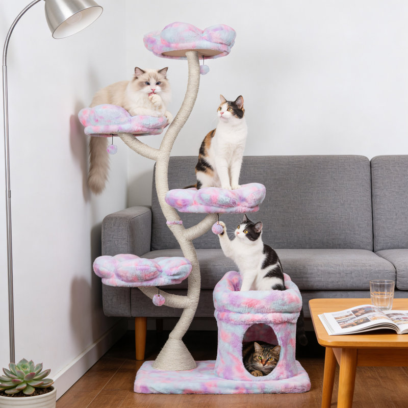 Tour pour arbre à chat avec lit pour chat et cachette, arbre à chat à 4 couches avec poteau à griffes, housses amovibles et lavables