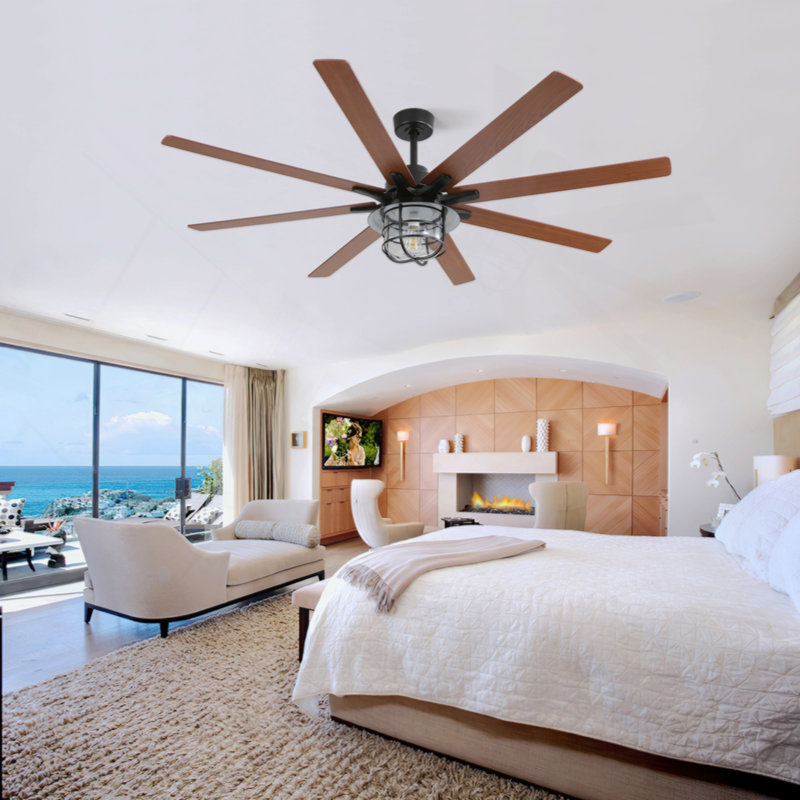 Modern 66 Inch Ceiling Fan With 6 Speed Wind 8 Blades Remote Control Reversible DC Motor With Light