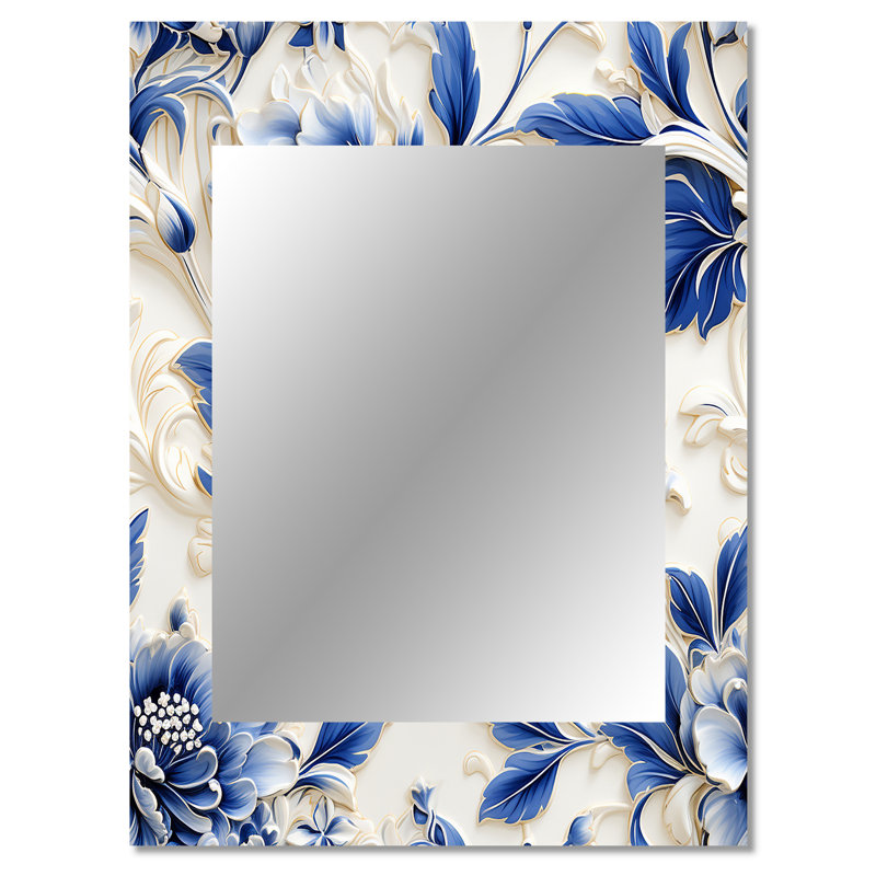 Holman victorien bleu cobalt filigrane motif victorien - miroir mural décoratif floral, 40 po x 30 po