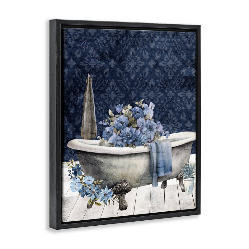 Cadre flottant pour baignoire bleue, par Kim Allen, Cadre flottant noir de jais, H 21 po x l 17 po