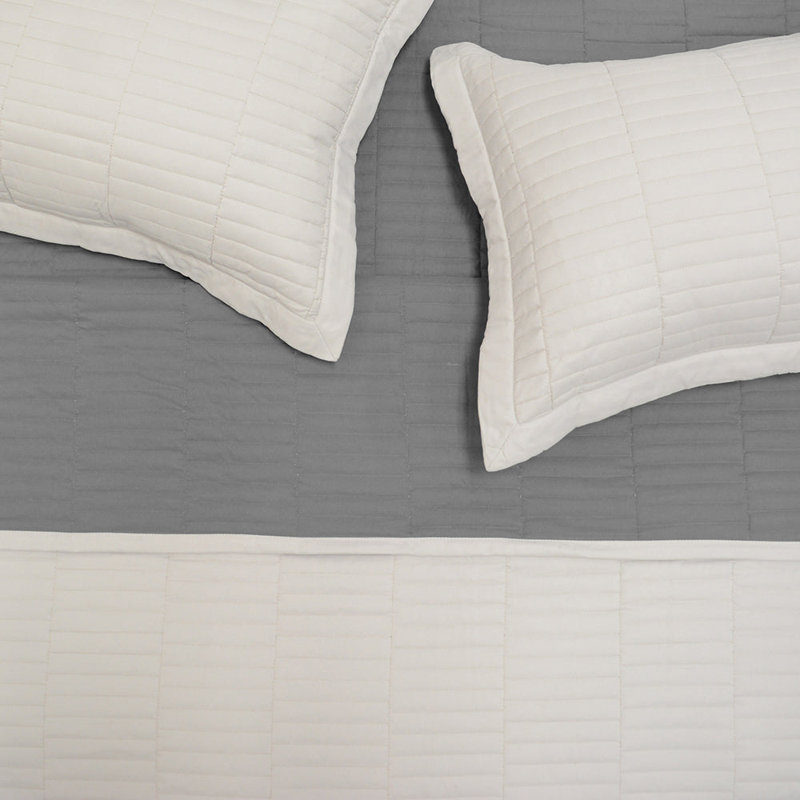 Graphite and Light Gray Reversible Microfiber King Quilt Set