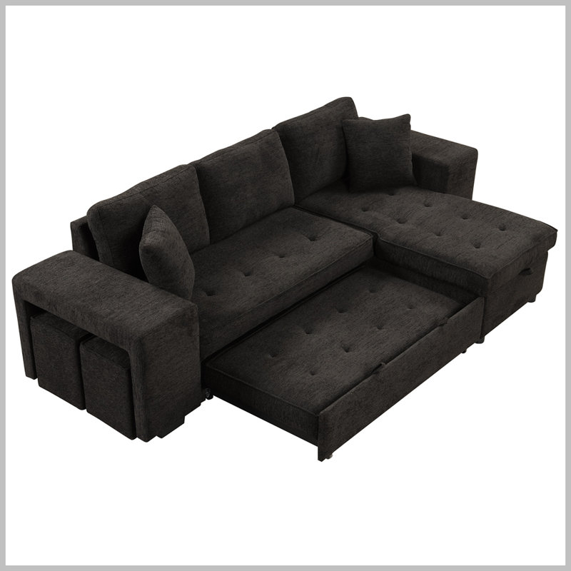 Kirkbride 105'' Linen Square Arm Sleeper, Charcoal Gray Chenille
