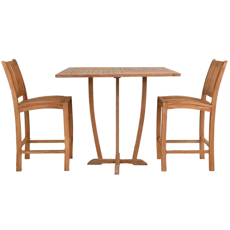 Teak Wood Bistro Bar Set Including 35" Square Miami Bar Table And Abacho Barstools, 2