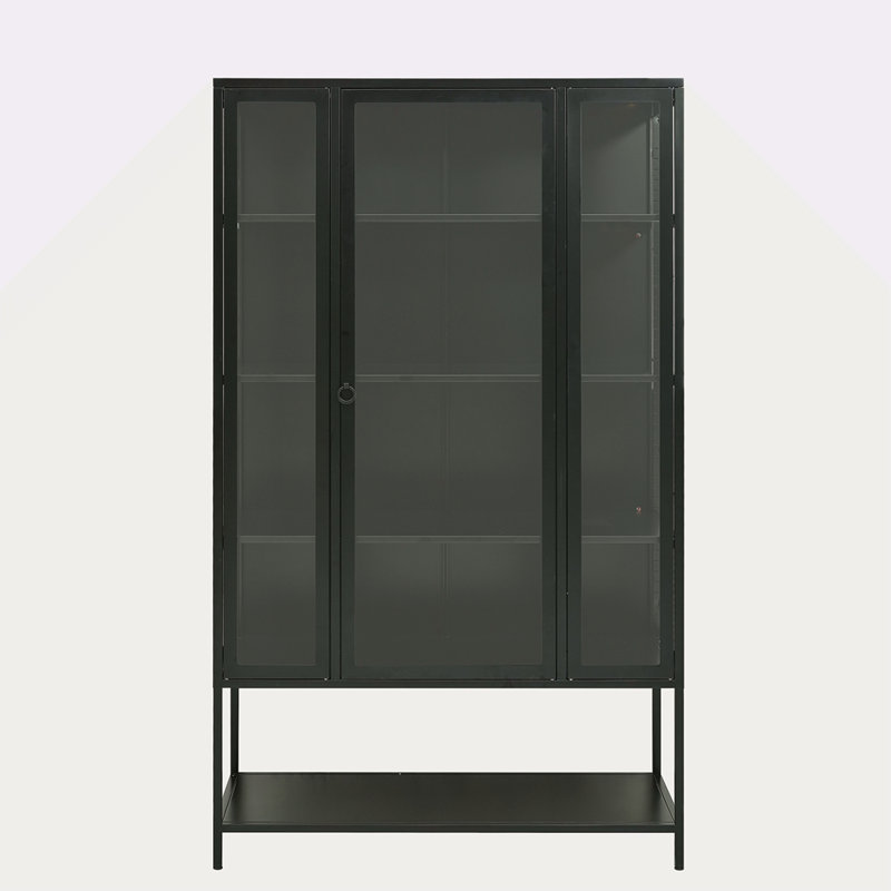 Tall Iron Display Cabinet With Glass Door And LED Lights Steel Curio Cabinet For Collectibles Figures Trophies 3-Sided Glass Display Case For Home Office Study Room Stores Playroom