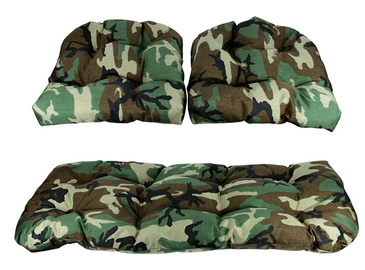 Ensemble de coussins de patio en osier touffeté brun et vert 3 pièces 44 po