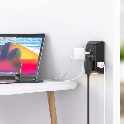Black 5 Outlet Surge Protector With 4 Usb Ports (2 Usb C) And Night Light, Wall Charger Power Strip For Home And Office