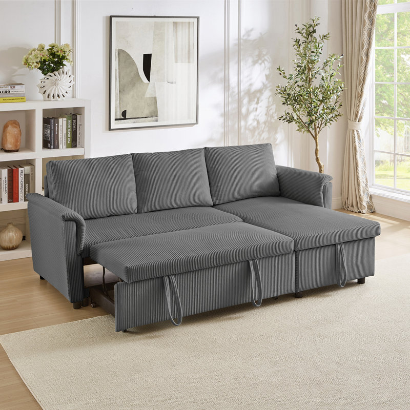 Canapé-lit modulaire en L avec causeuse et méridienne avec rangement, Gris