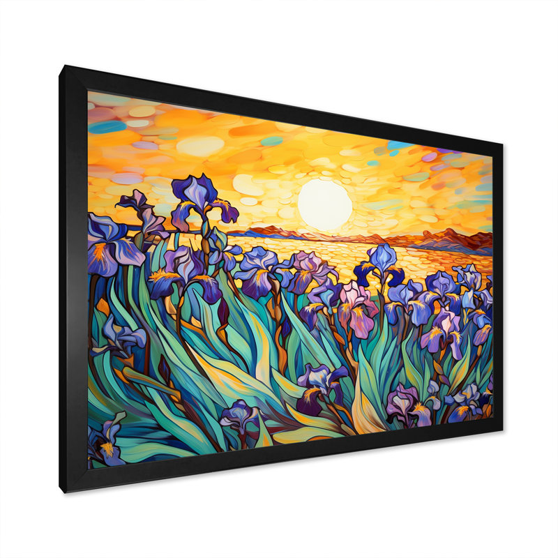 Éclat d'iris bleu au bord du lac II - reproduction, Cadre simple noir, H 12 po x l 20 po x P 1 po