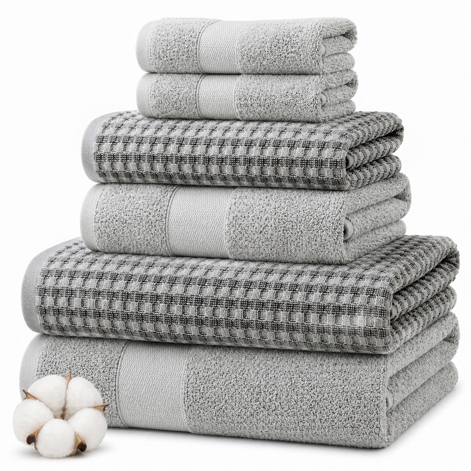Drucilla 6-Piece Jacquard Cotton Towel Set, Silver