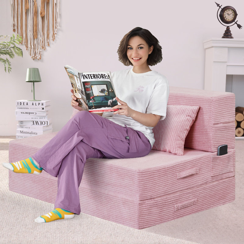 Canapé-lit convertible, canapé-lit pliable simple, Coussin de sol simple 39 po, Rose