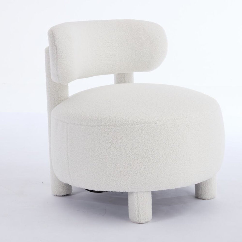 063-Teddy Fabric Armless Accent Chair With Curved Backrest And Solid Wood Legs Upholstered Chair Slipper Side Chair  For Primary Living Space Bedroom Vanity Room Or Reading Room ,White