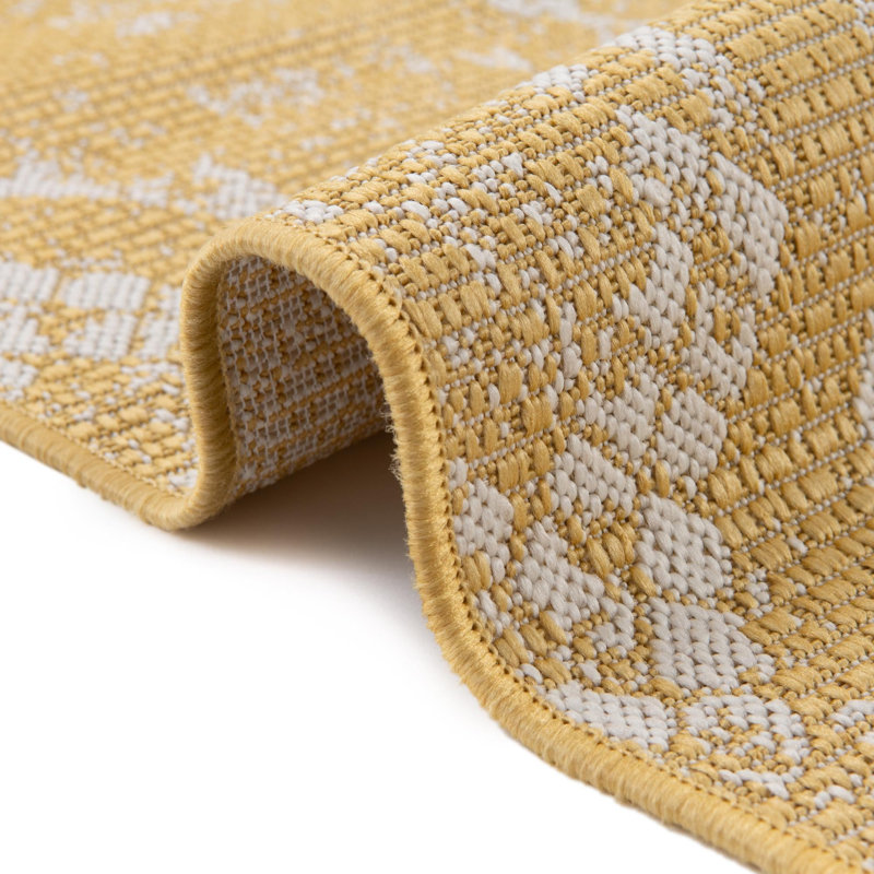 Broux Geometric Machine Woven Rectangle 9'10" x 13' Polypropylene Indoor / Outdoor Area Rug in Yellow, Runner 2'7" x 8'