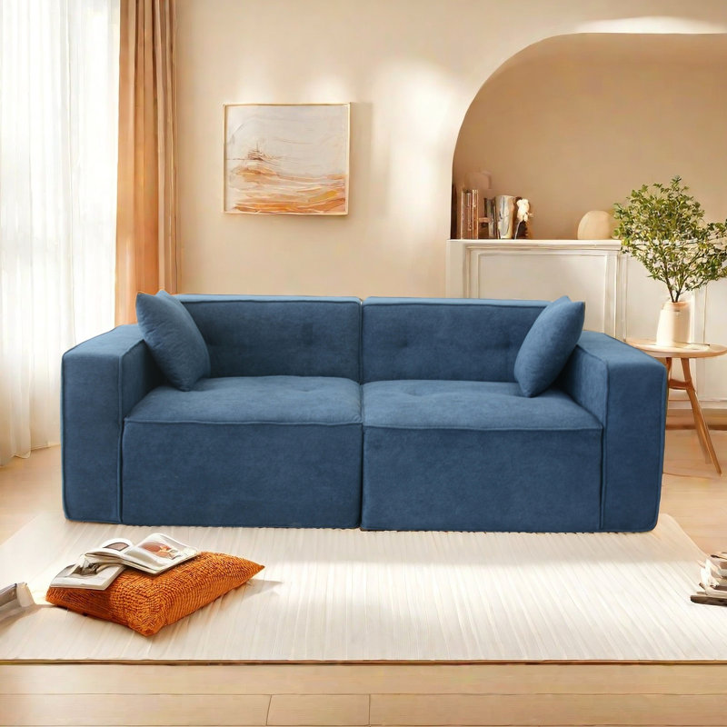 Confortable 3 lits en lin avec rangement pratique et 3 sièges pratiques, H 26,74 po x l 37,04 po x P 90,5 po, Bleu