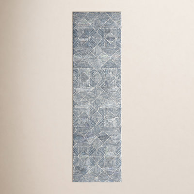 Linsly Blue Ivory Hand-Woven Geometric Wool Rug