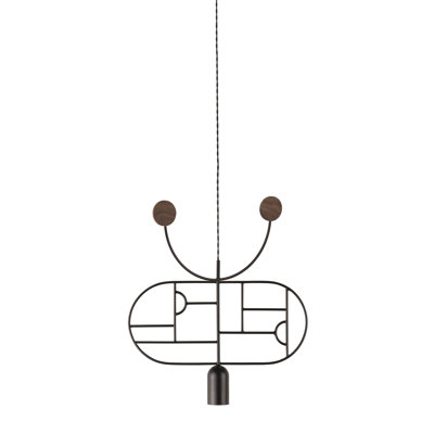 Luminaire suspendu géométrique unique à 1 lumière H 18,9 po à pois en bois