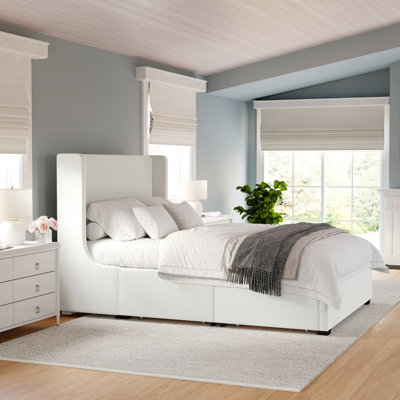 Martha Stewart Kian Wingback Platform Storage Bed With 4 Side Storage Drawers