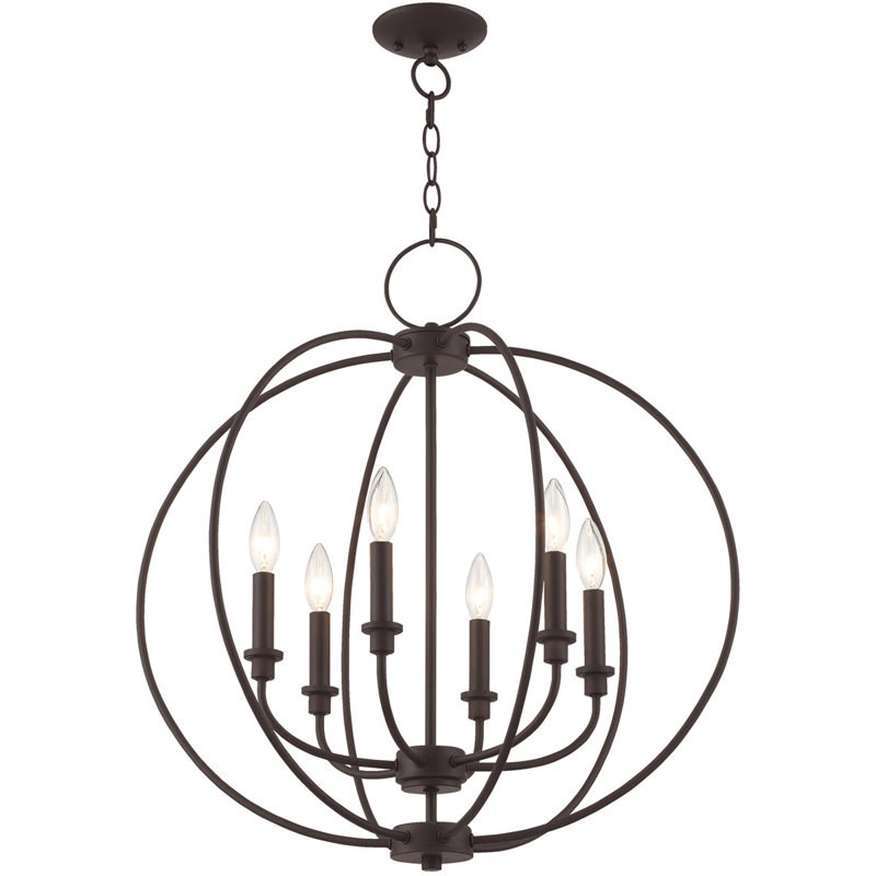 6 - Light Candle Style Globe Chandelier, Bronze