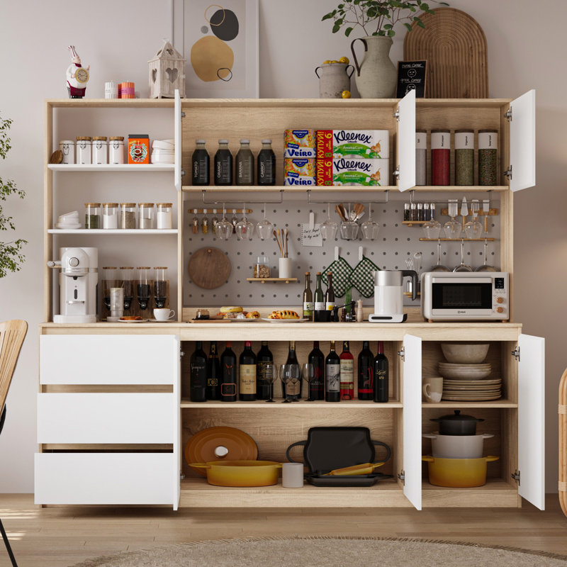 Grande armoire de rangement pour garde-manger 71 po, White/Oak