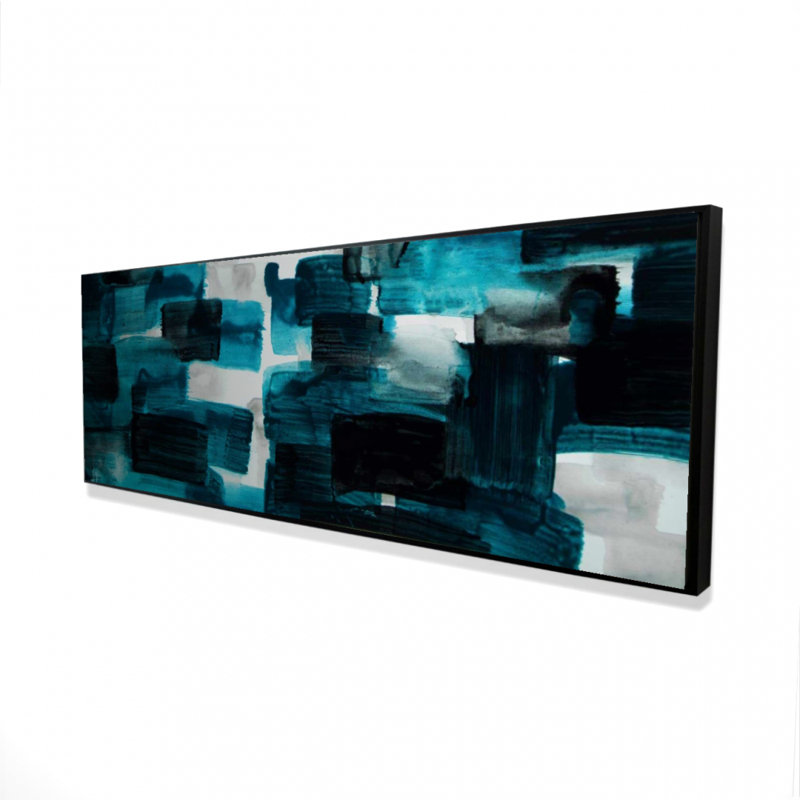 À motif bleu sur toile encadrée | Décor de carrés turquoise et gris