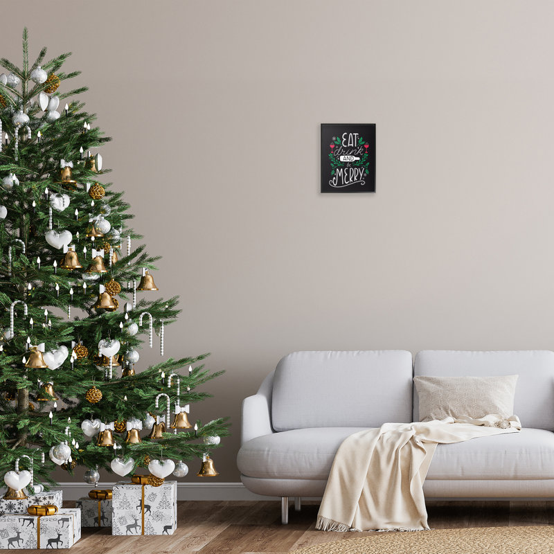 «Eat Drink and Merry Xmas», art de la giclée encadrée par Louise Allen Designs, Noir, noir, noir, noir, H 14 po x l 11 po