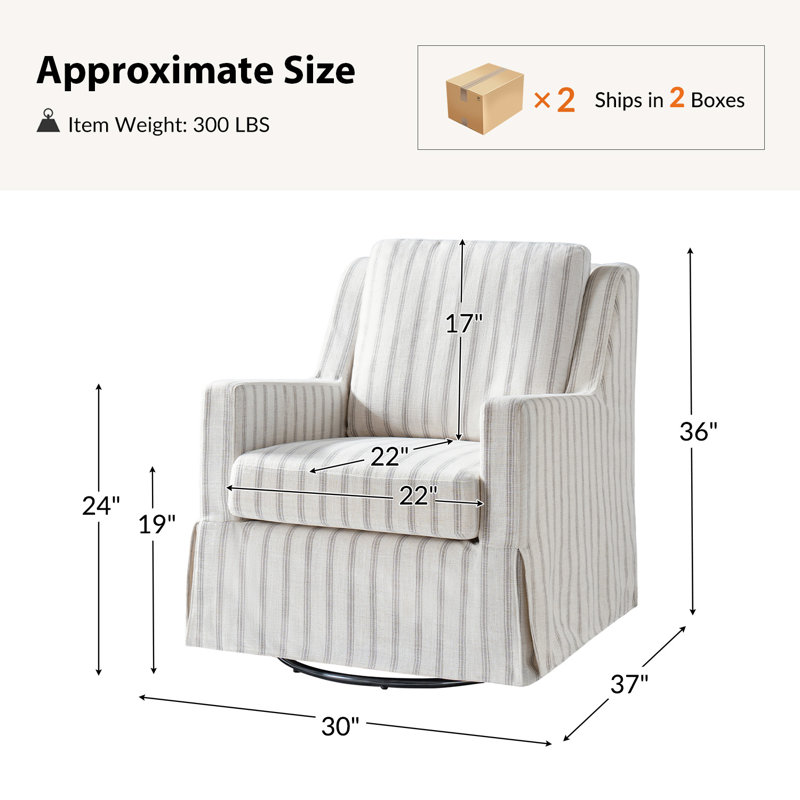 Lillie 30" W Farmhouse Slipcovered Down-blend Swivel Rocking Chair with Pillow Back, Gray
