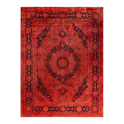 Overyed One-of-a-Kind Rectangle 9'3" X 12'3" New Age Wool Area Rug Red/Black
